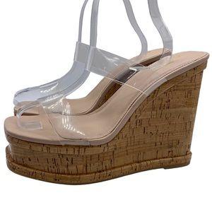 Aldo Sandals Lazul Wedge Clear Double Strap Platform Slip On Casual Womens NEW